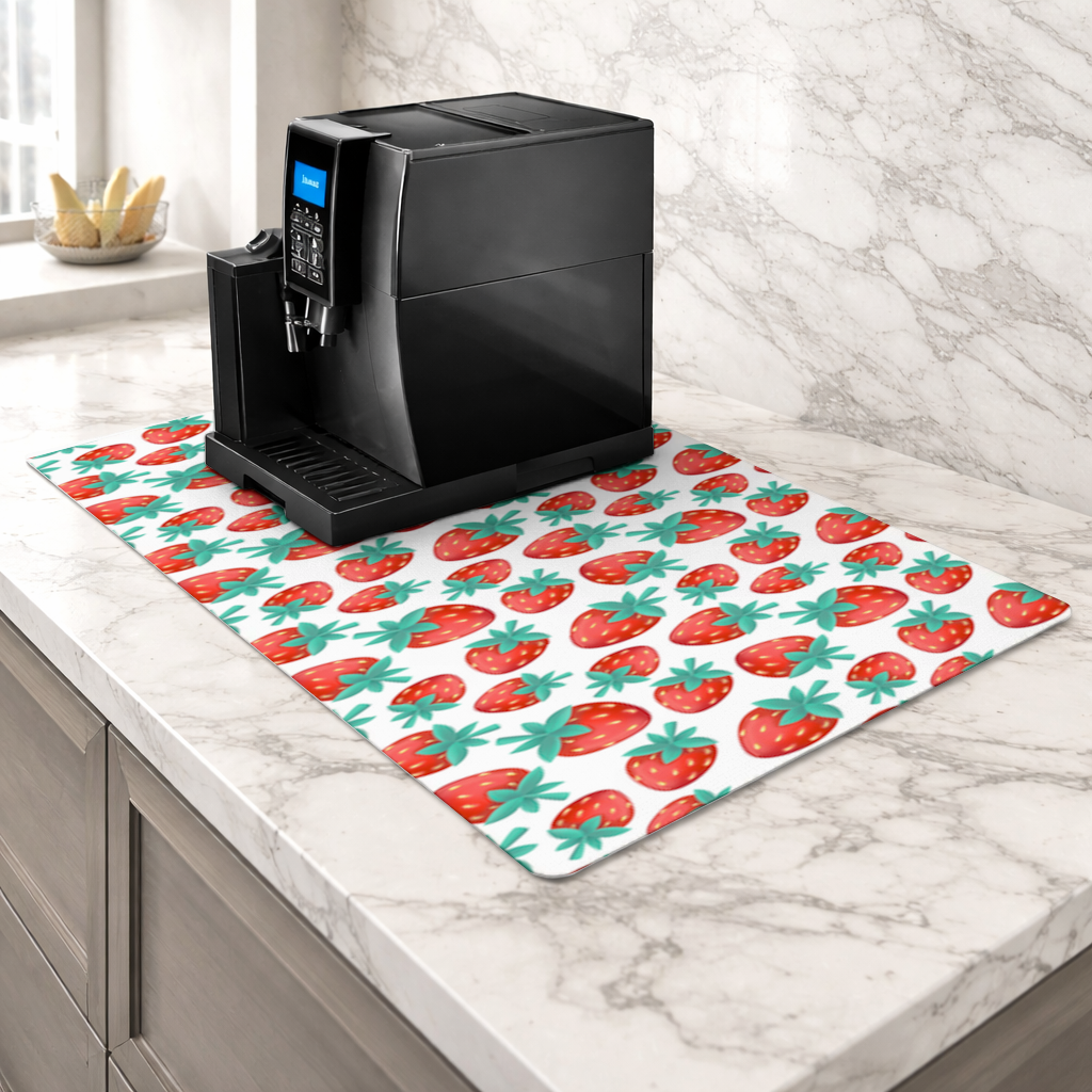 Vibrant Red Strawberry Summer Pattern Coffee Machine Base Mat