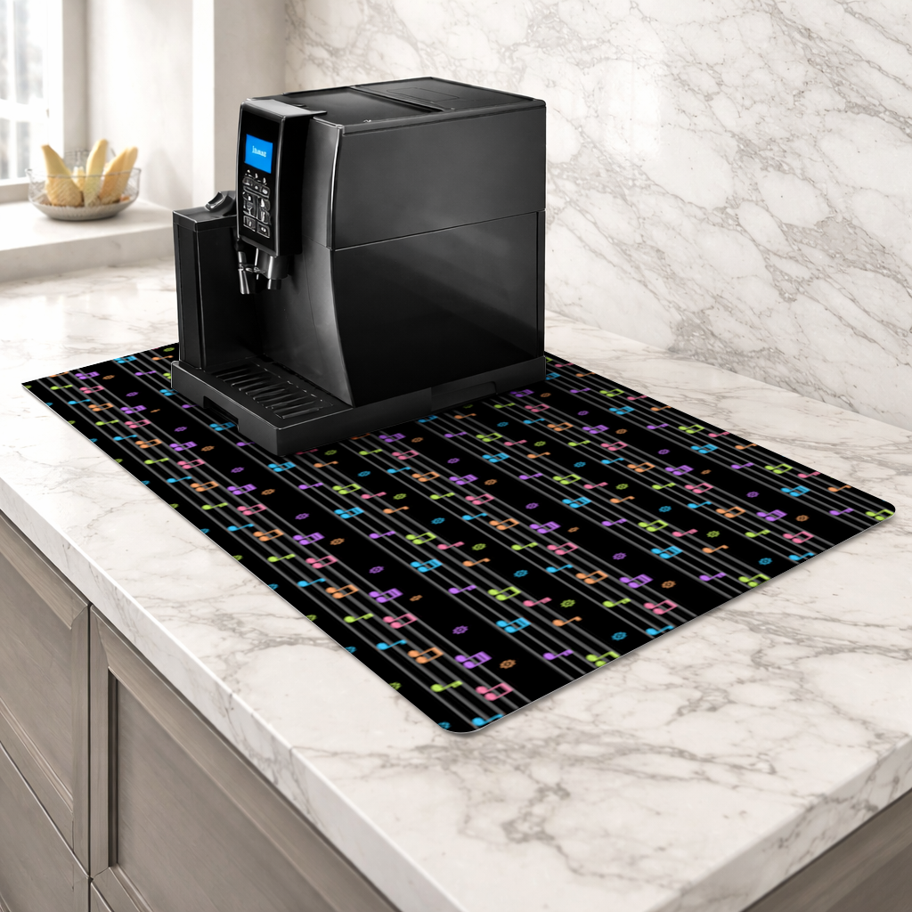 Vibrant Neon Music Notes and Rhythm Seamless Pattern Coffee Machine Base Mat