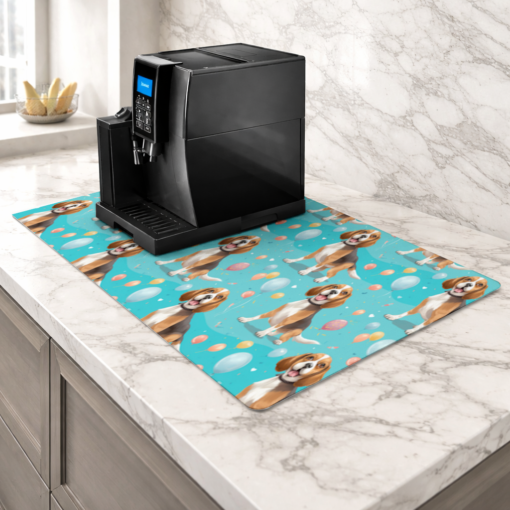 Cute Beagle Dog and Colorful Balloons Seamless Pattern Coffee Machine Base Mat