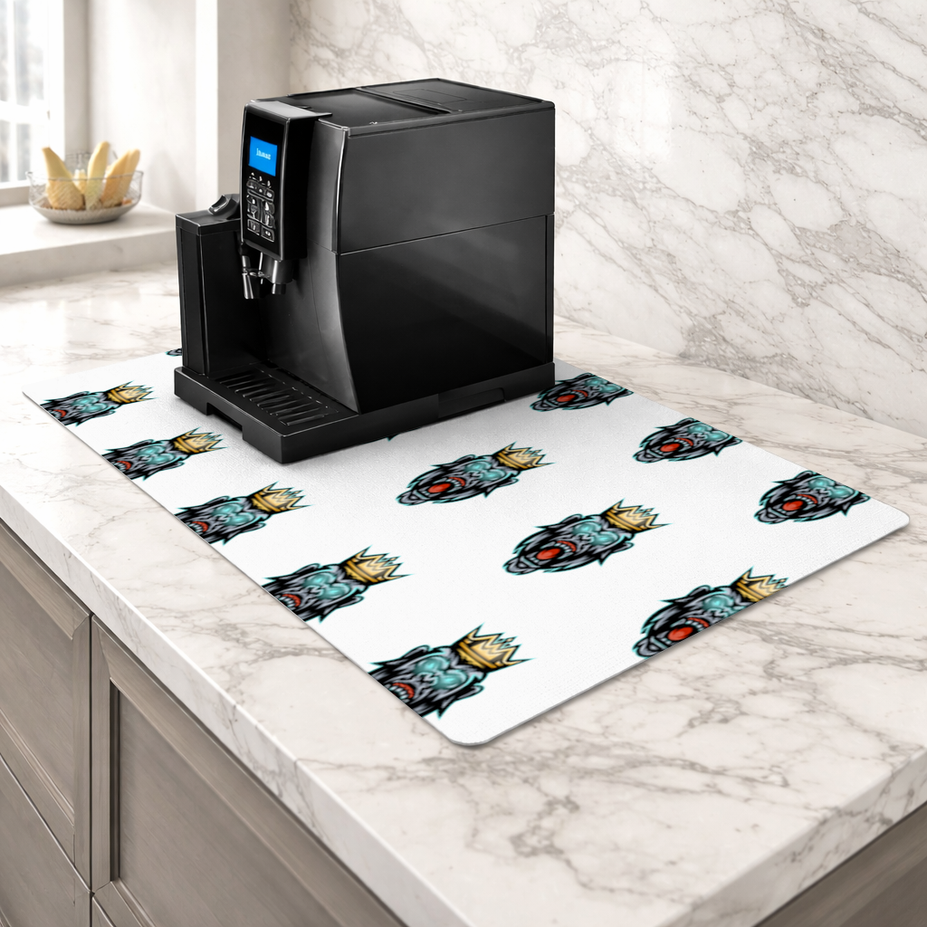 Angry Gorilla King with Crown Graphic - Neon Mascot Design Coffee Machine Base Mat