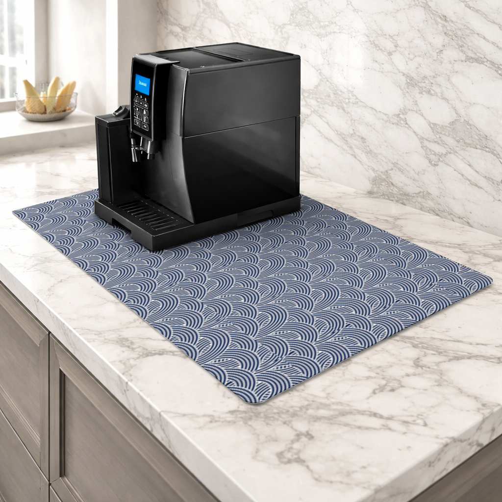 Navy and White Semi Circle Geometric Pattern Coffee Machine Base Mat