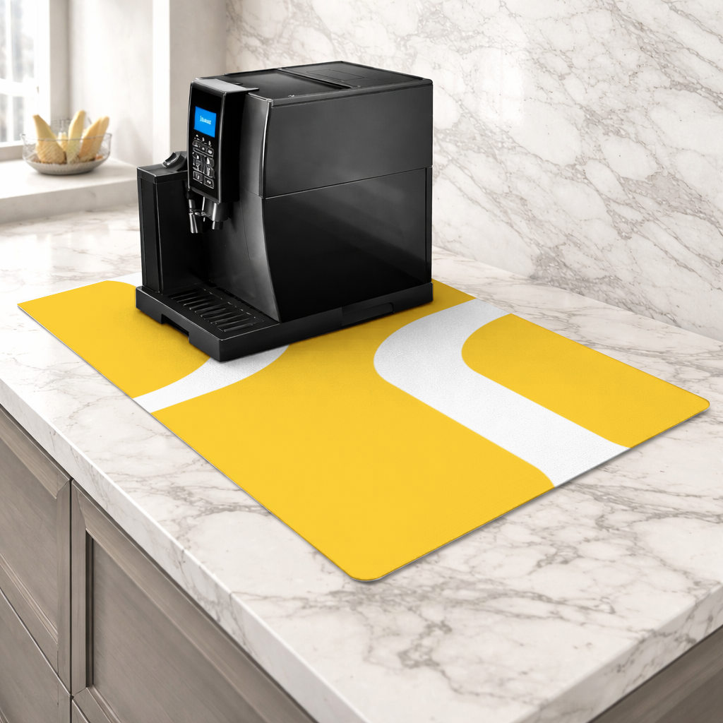 Yellow Geometric Labyrinth and Modern Abstract Pattern Coffee Machine Base Mat