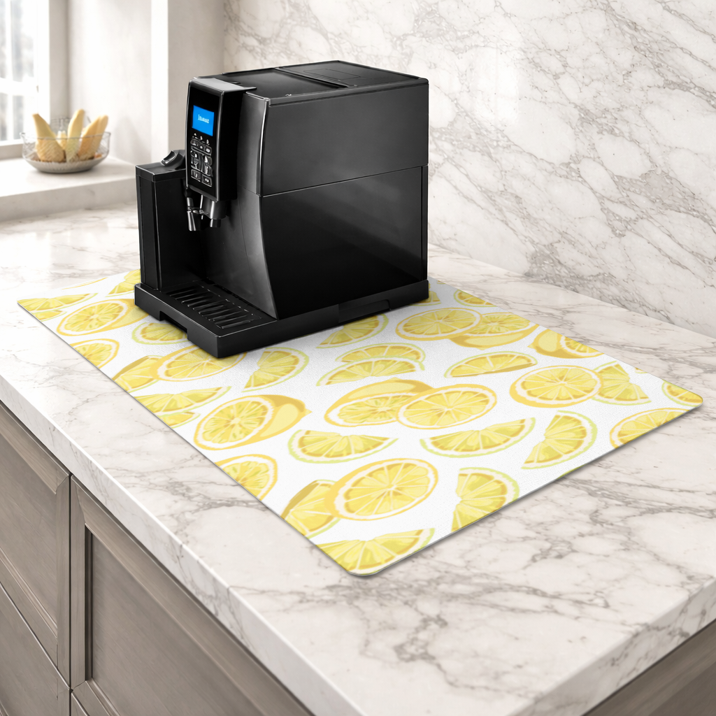 Fresh Lemon Slices Vibrant Summer Pattern Coffee Machine Base Mat