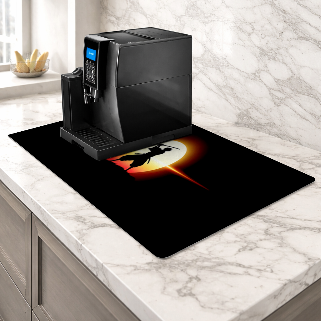Samurai Silhouette Under the Rising Sun Honor and Strength Coffee Machine Base Mat