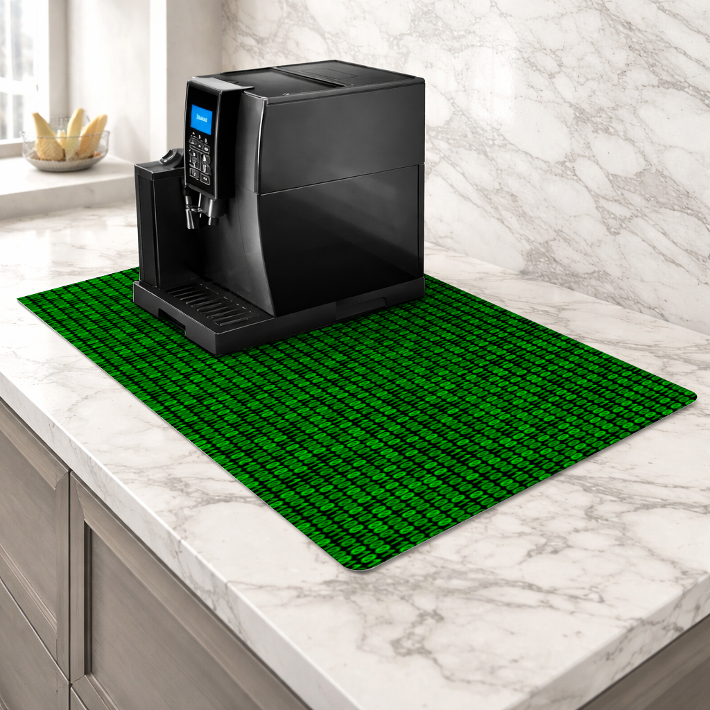 Matrix Style Digital Binary Code Background Coffee Machine Base Mat