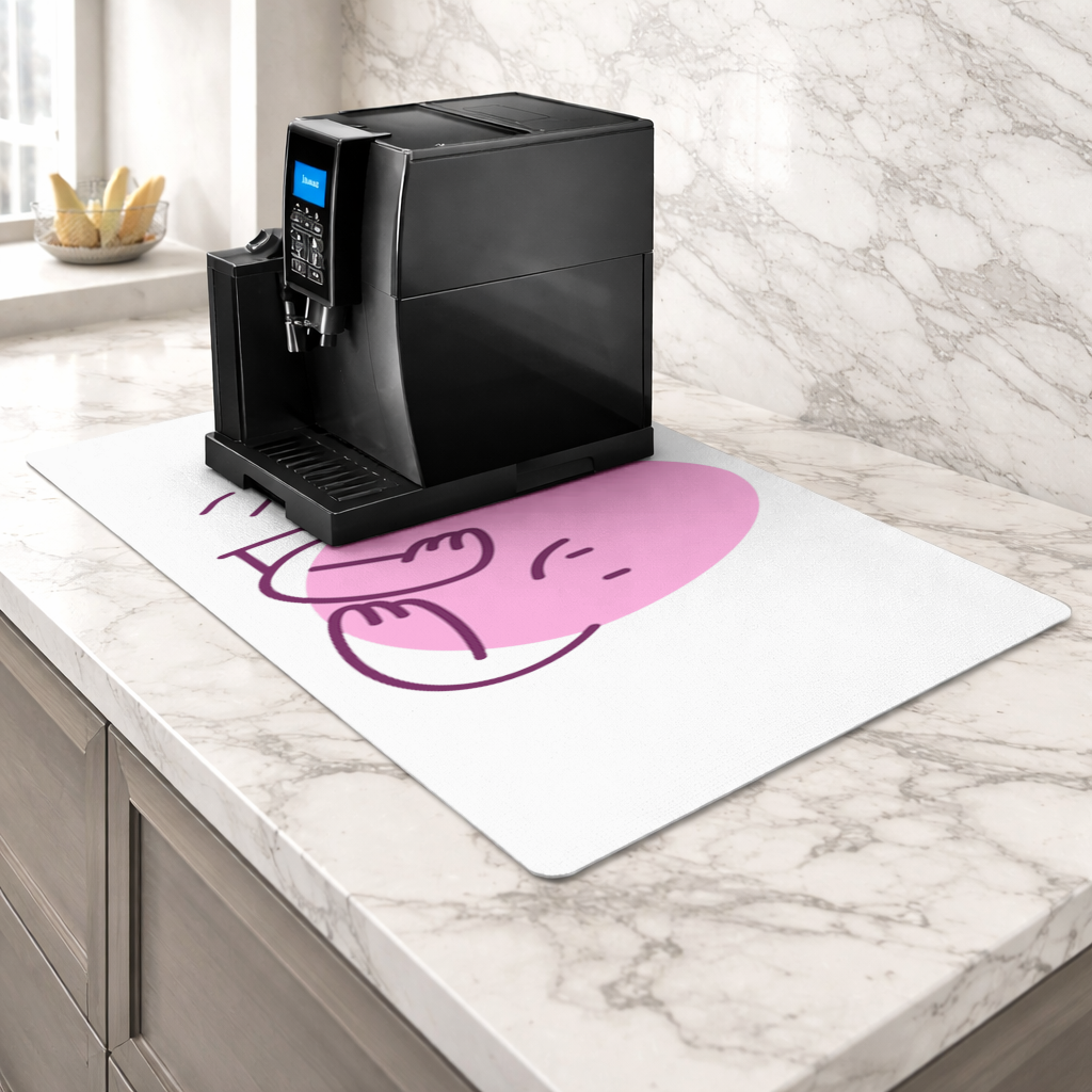 Cute Pink Lying Character Illustration Coffee Machine Base Mat