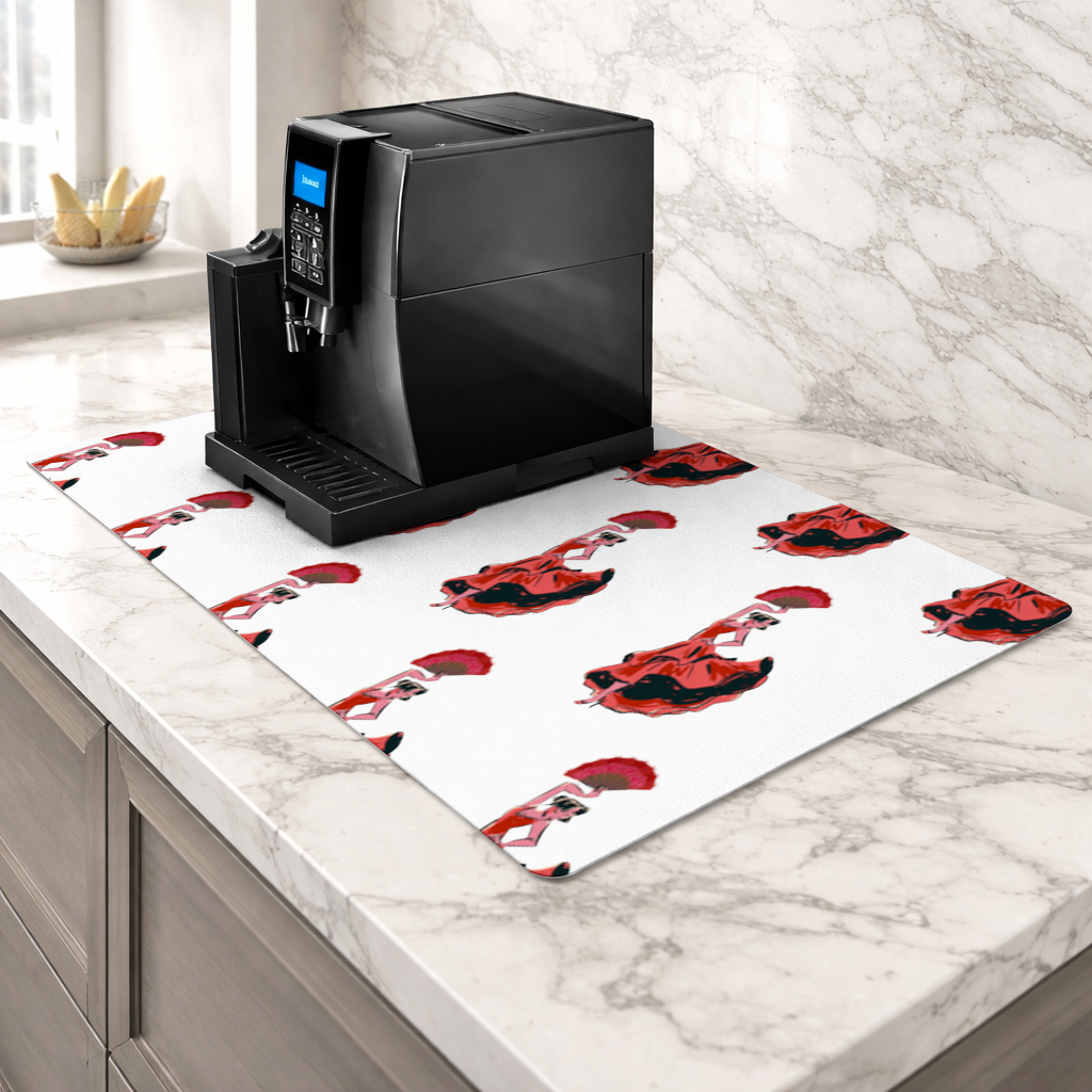 Flamenco Dancer with Fan Illustration Coffee Machine Base Mat