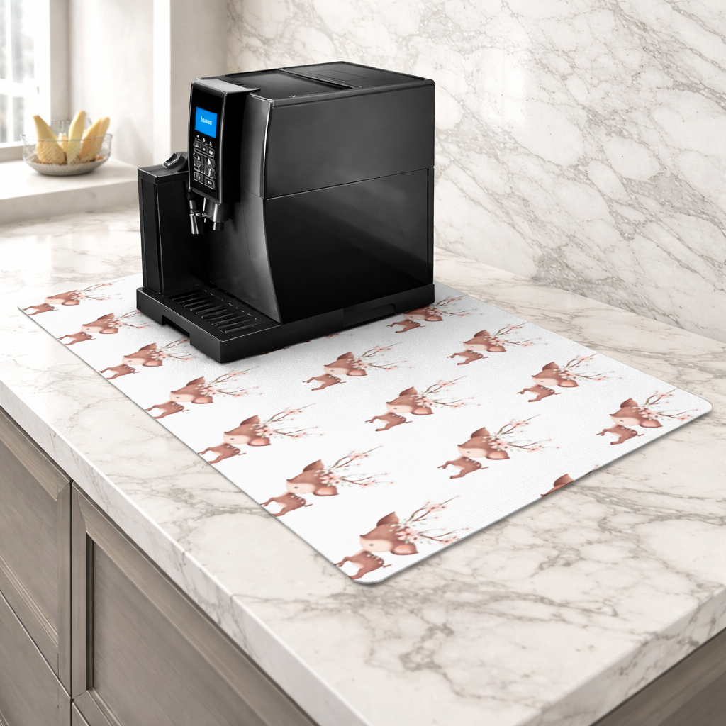 Cute Baby Deer with Floral Antlers Coffee Machine Base Mat