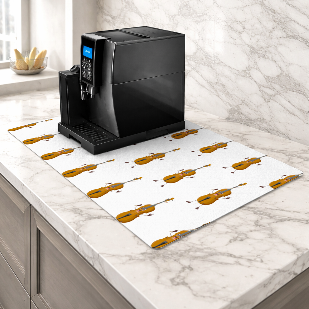 Neşeli Çello Karakteri Sanat Tasarımı Kahve Makinası Alt Matı