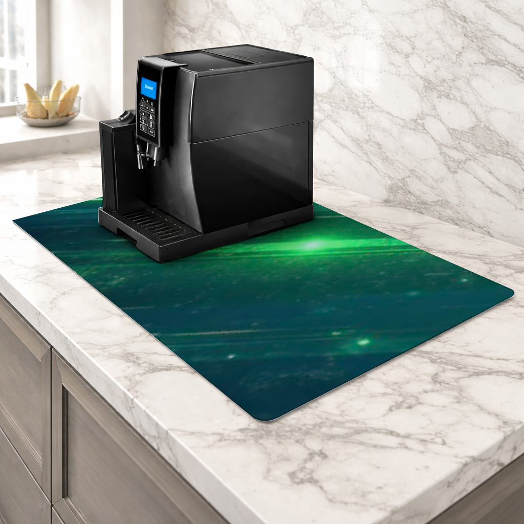 Green bright strips on black background. Coffee Machine Base Mat