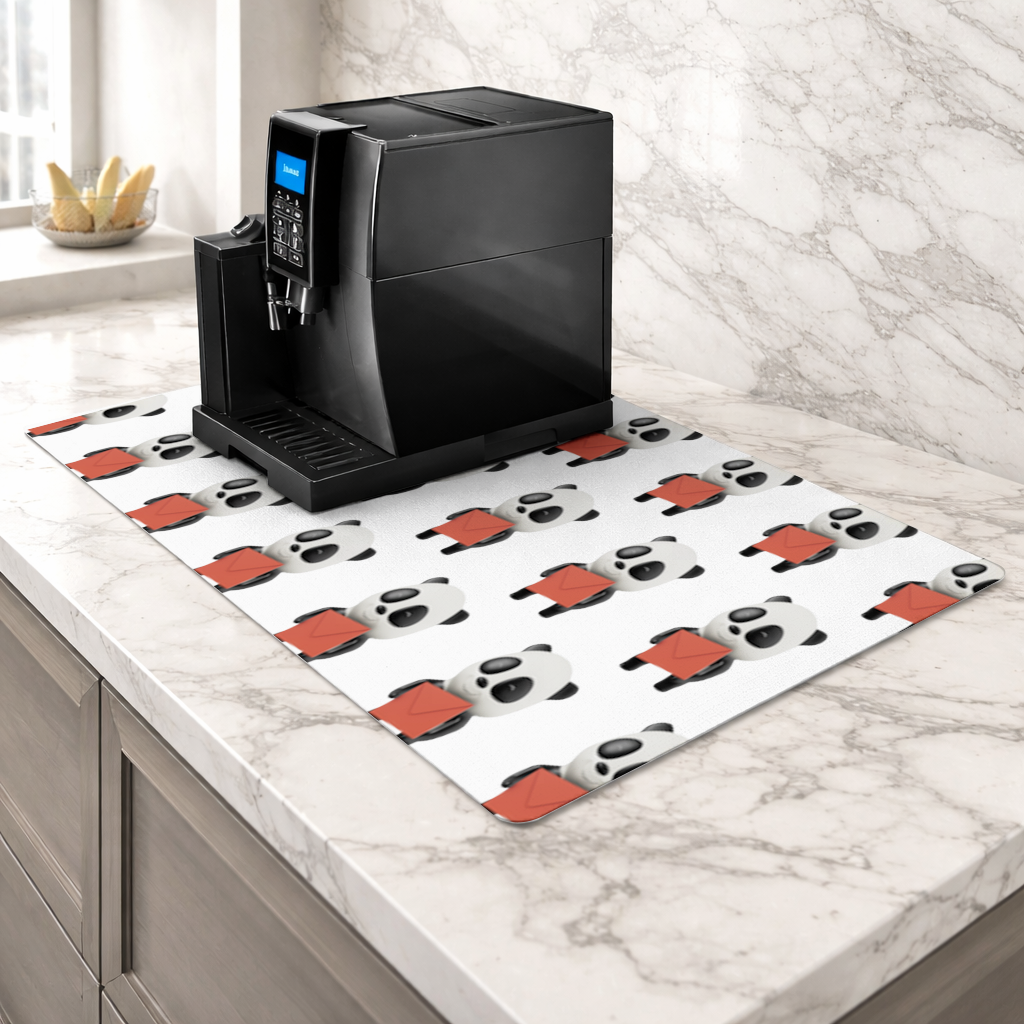 Happy Panda Character Holding Red Envelope Coffee Machine Base Mat