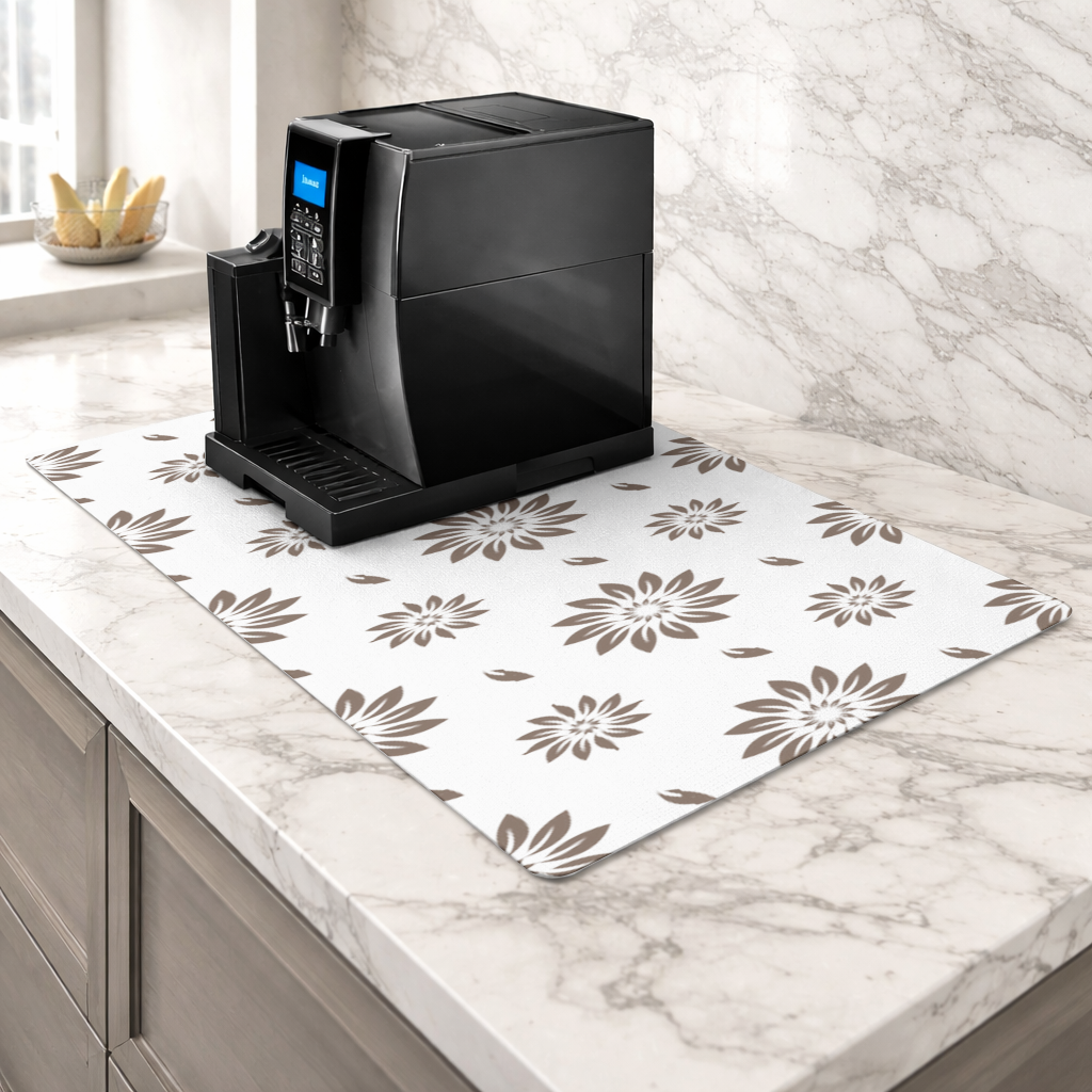 Minimalist Modern Brown Floral Pattern Coffee Machine Base Mat