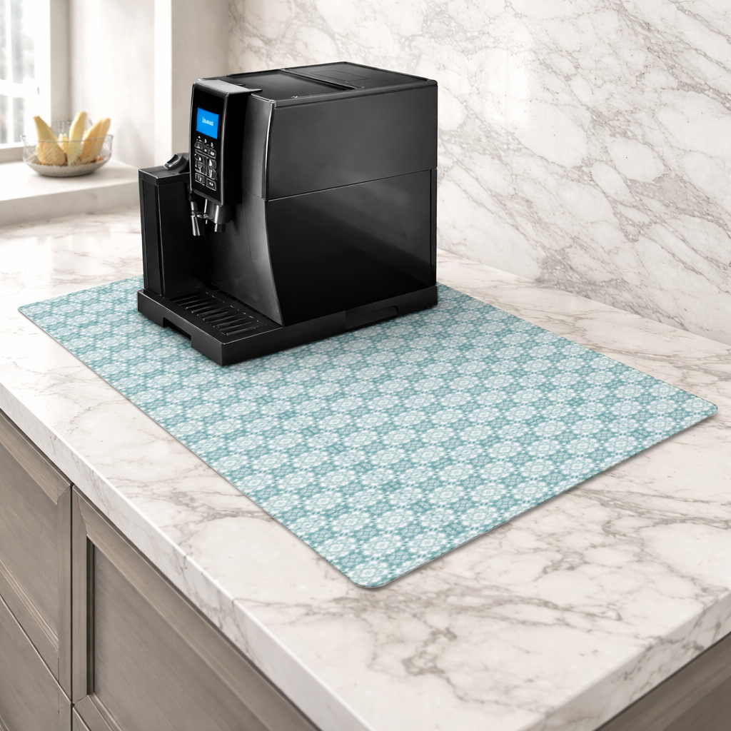Blue Pixelated Geometric Ornament Pattern Coffee Machine Base Mat