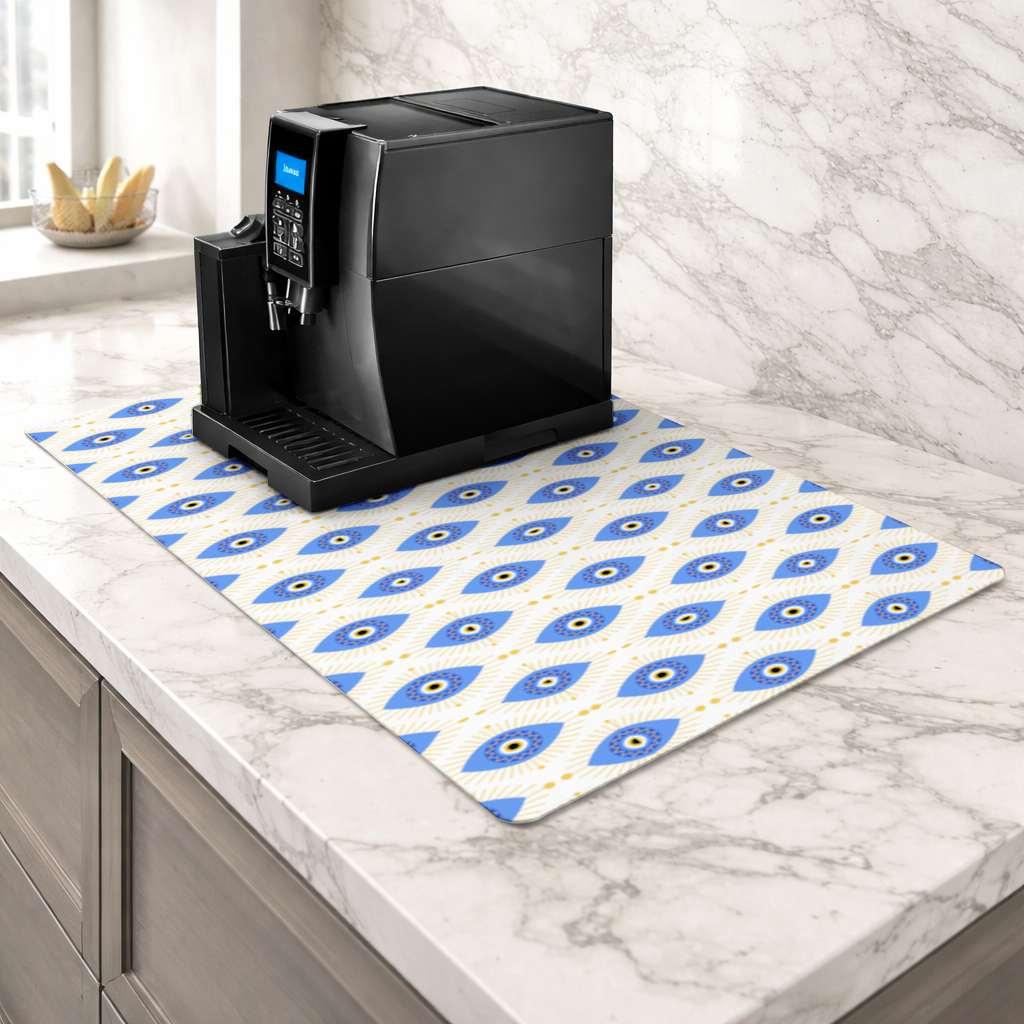 Modern Evil Eye Pattern with Sunburst Rays Coffee Machine Base Mat