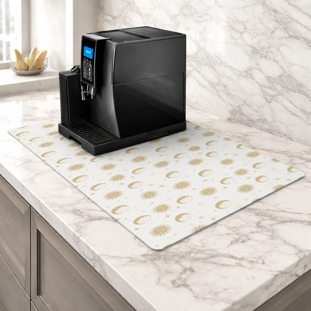 Golden Sun and Moon Mystical Pattern Coffee Machine Base Mat
