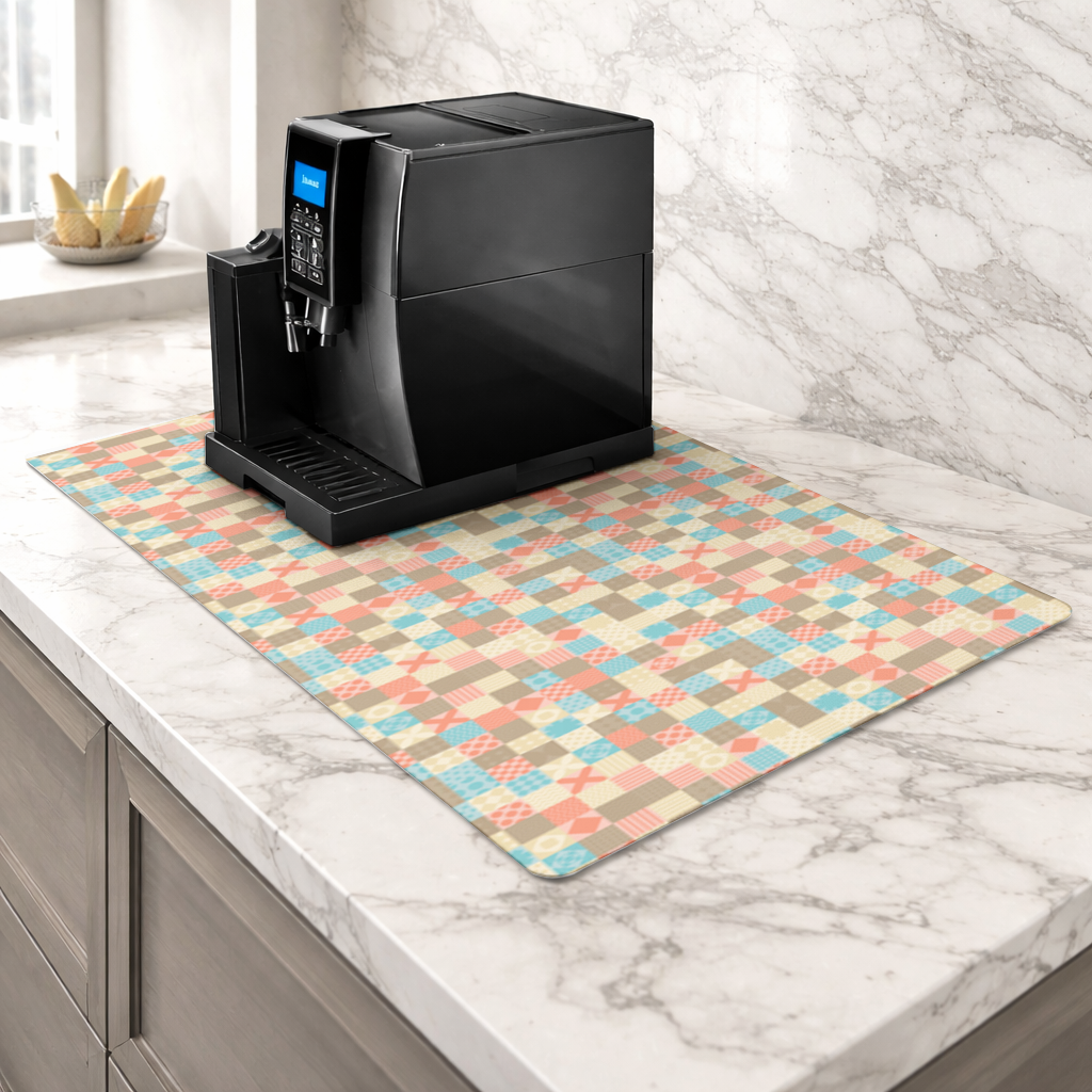 Colorful Modern Geometric Square Pattern Coffee Machine Base Mat
