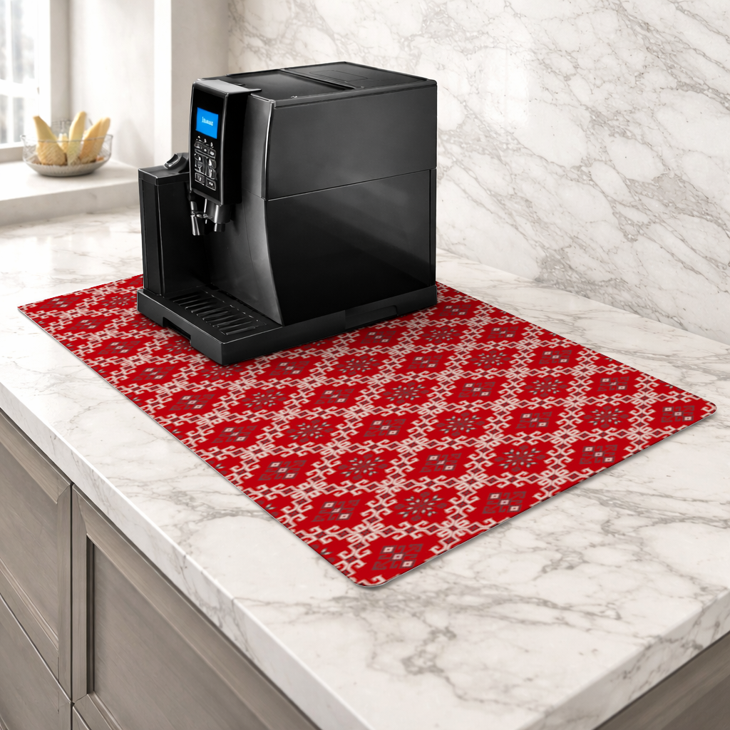 Red Ethnic Embroidery Pattern Coffee Machine Base Mat