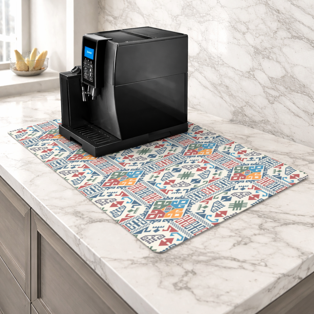 Multicolor Ethnic Geometric Motif Coffee Machine Base Mat