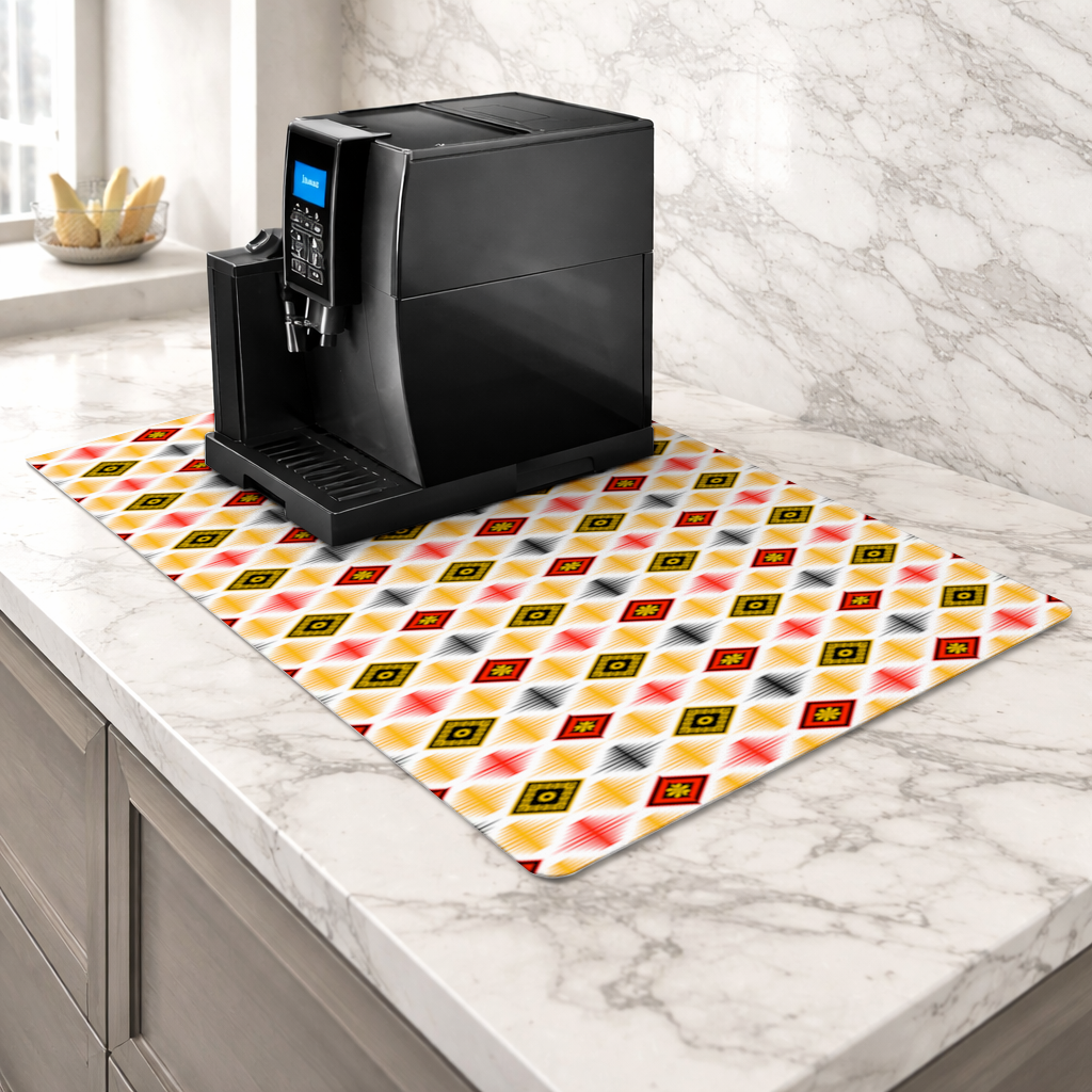 Vibrant Ethnic Geometric Motif Coffee Machine Base Mat