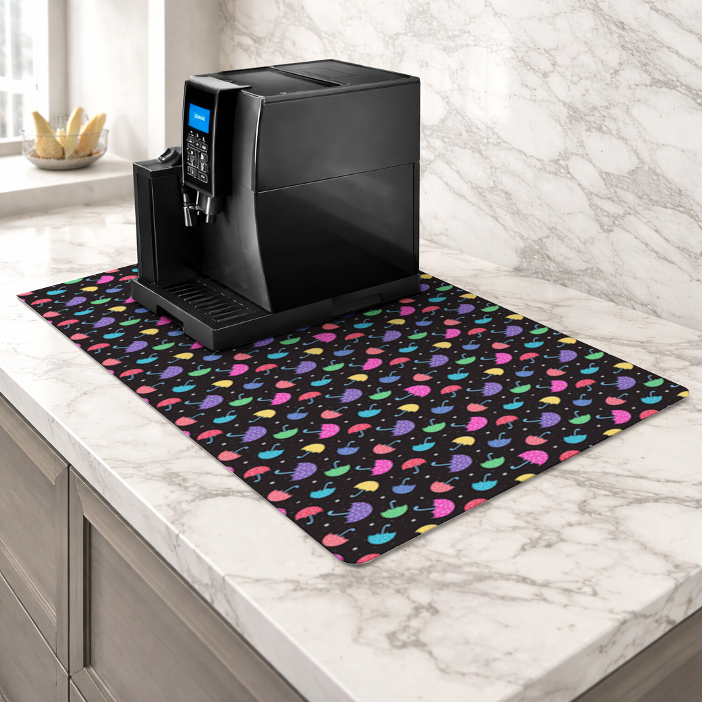 Colorful Heart Umbrellas Pattern Coffee Machine Base Mat