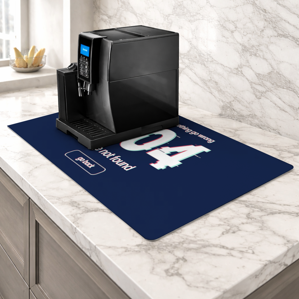 404 Error Glitch Design Coffee Machine Base Mat