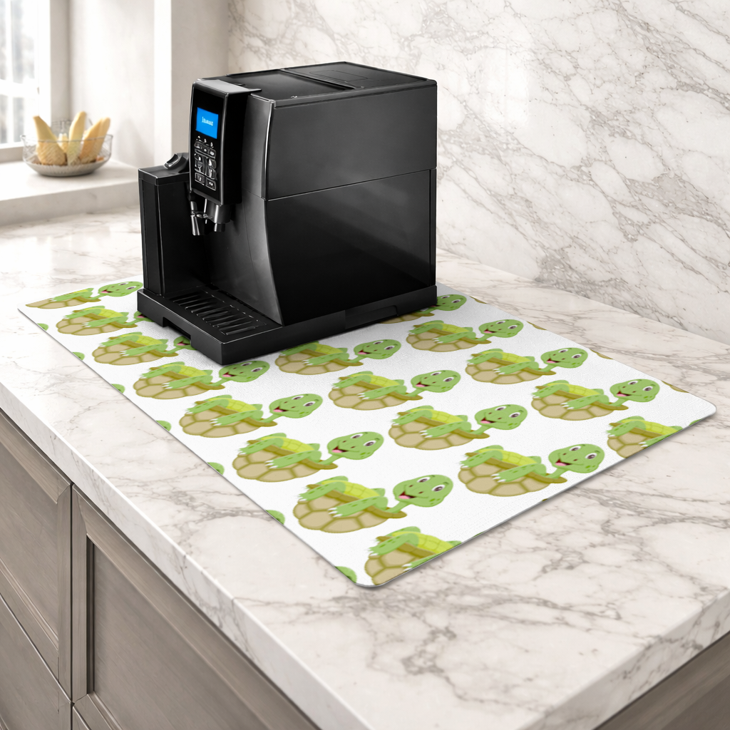 Happy Smiling Green Turtle in Shell Coffee Machine Base Mat