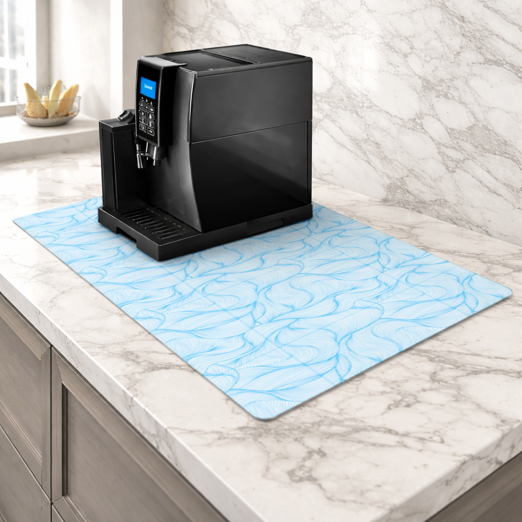 Blue Wavy Linear Abstract Pattern Coffee Machine Base Mat