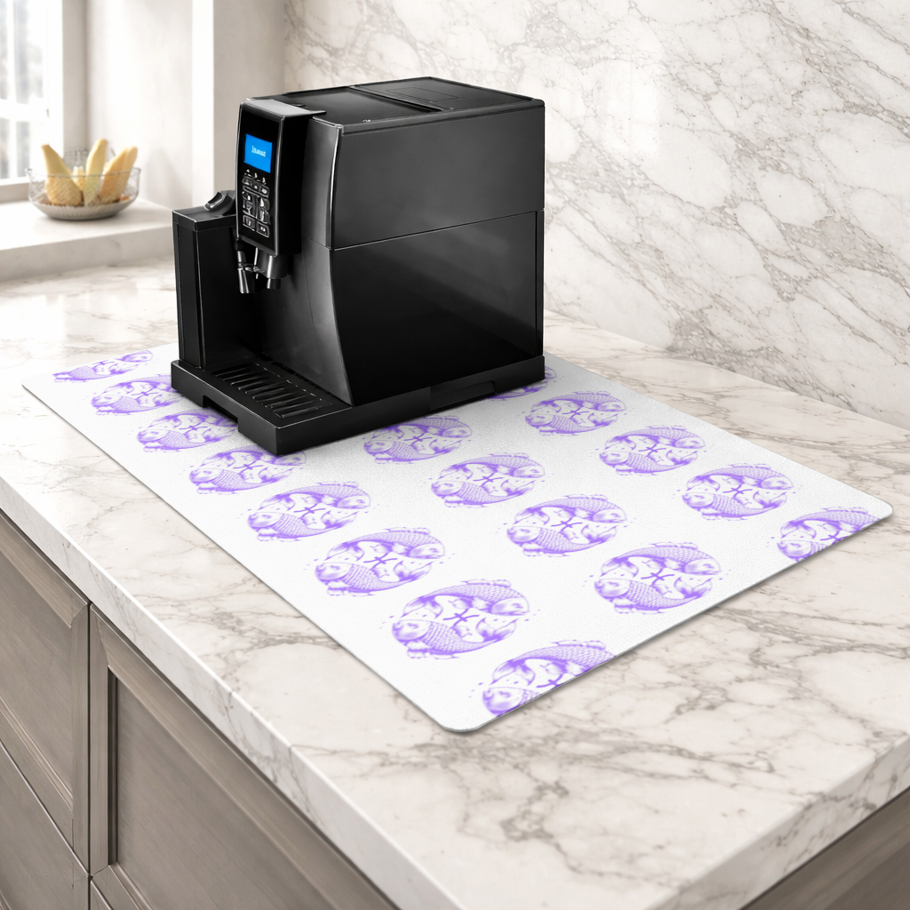 Pisces Zodiac Symbol with Purple Fish Art Coffee Machine Base Mat