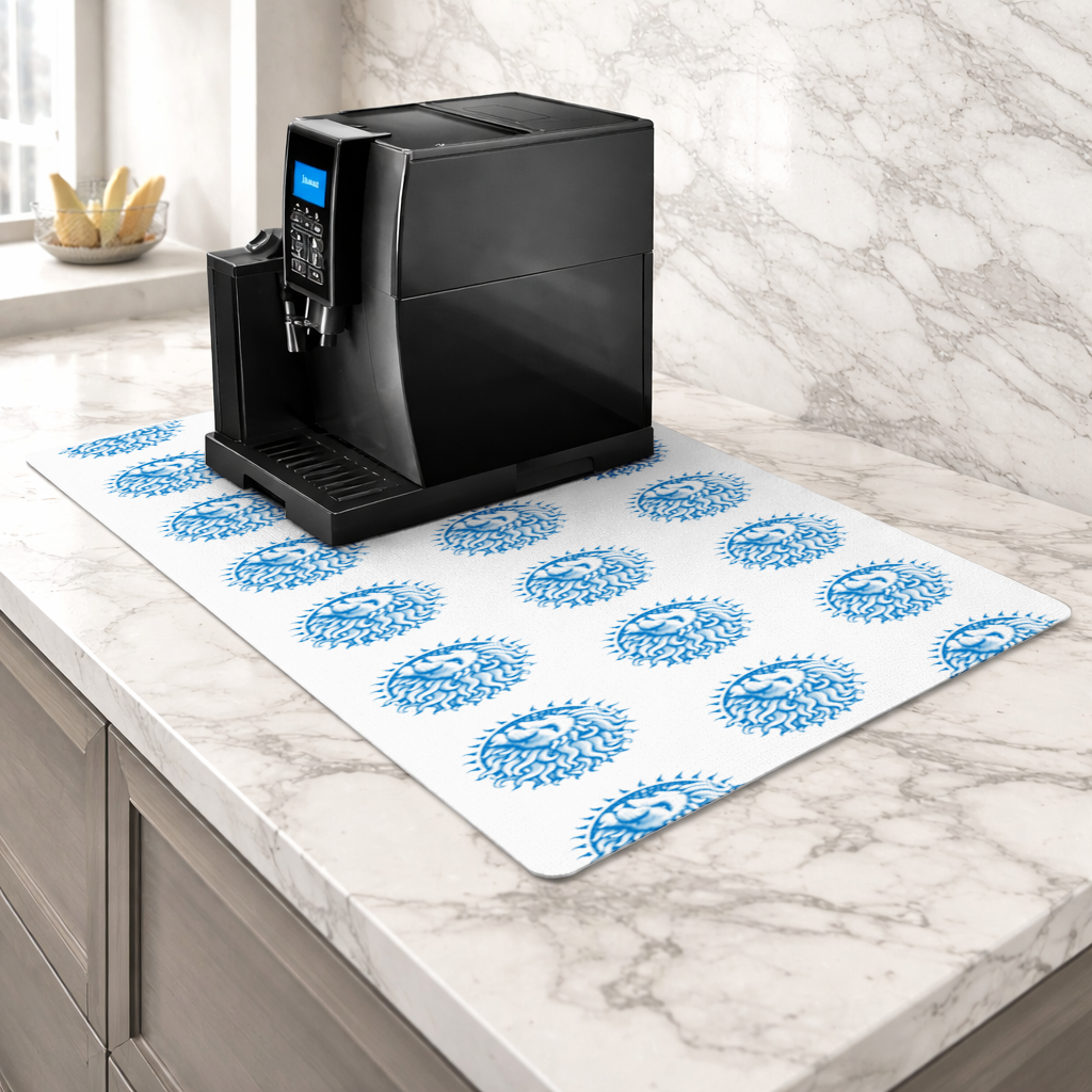 Leo Zodiac Sun and Moon Blue Motif Coffee Machine Base Mat