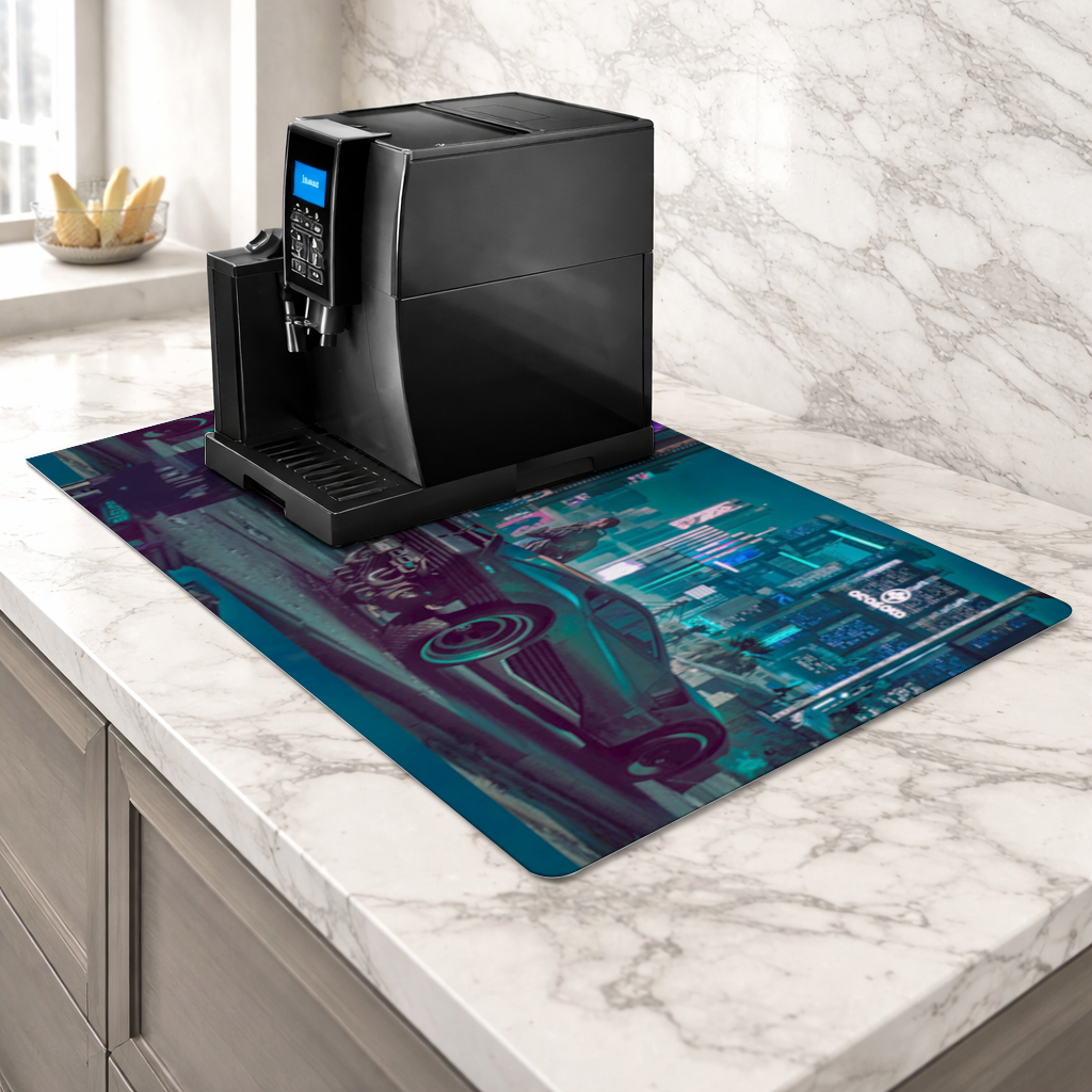 Cyberpunk Themed Customizable Gaming Design Product Coffee Machine Base Mat