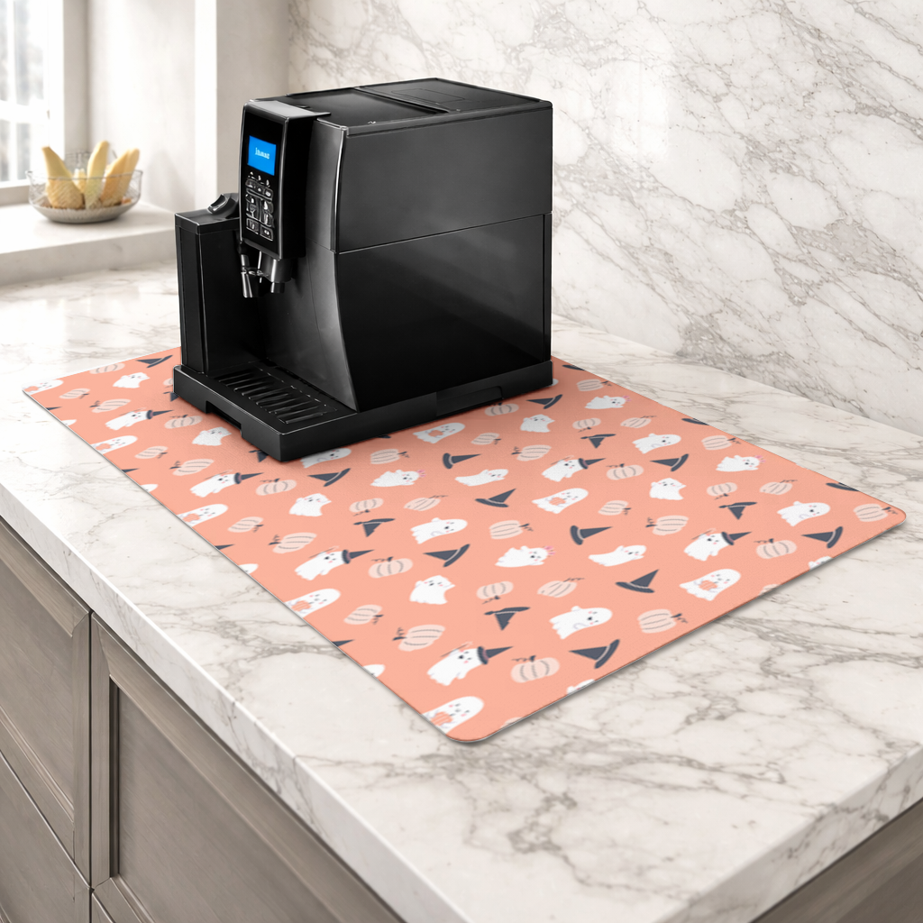 Cute Pumpkin and Witch Hat Ghost Pattern Coffee Machine Base Mat