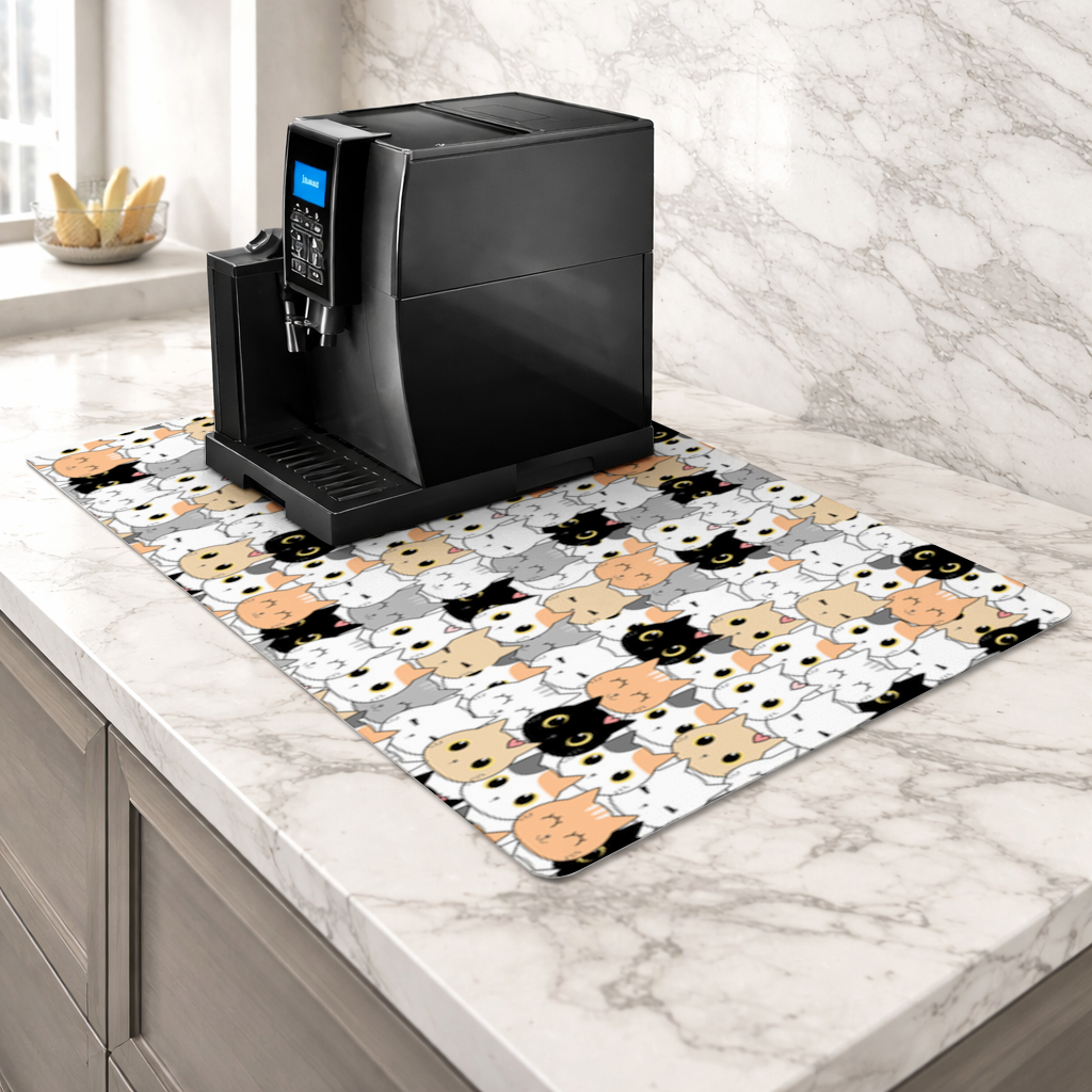 Colorful Cute Cat Faces Seamless Pattern Coffee Machine Base Mat