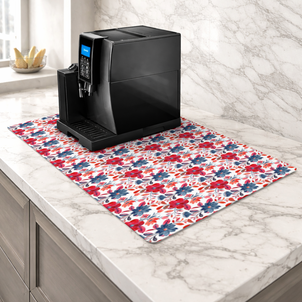 Watercolor Red Navy Floral Coffee Machine Base Mat