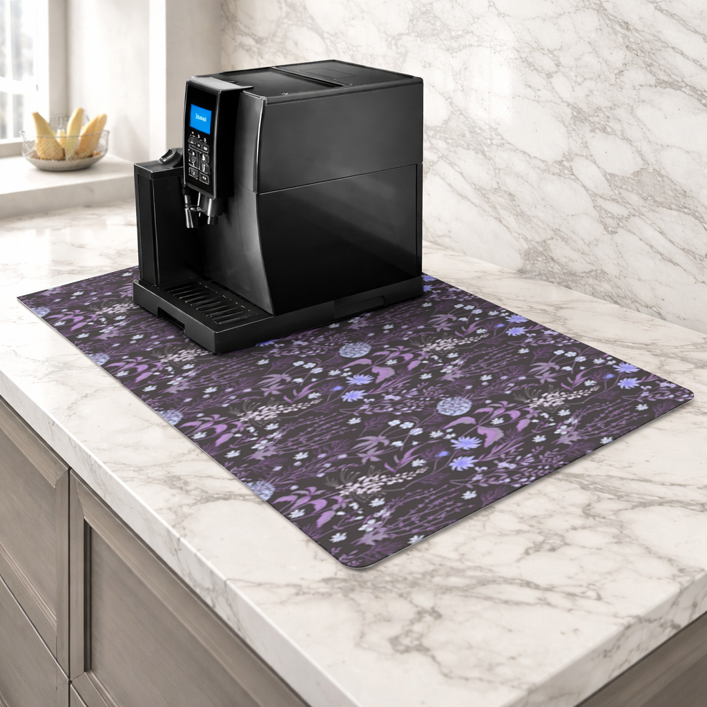 Purple Gothic Botanical Coffee Machine Base Mat