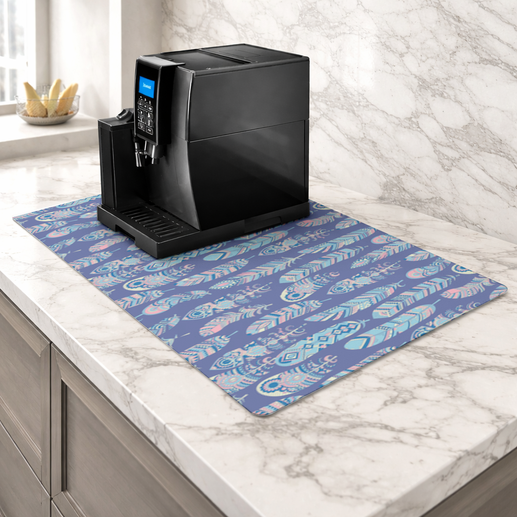 Boho Tribal Feather Coffee Machine Base Mat