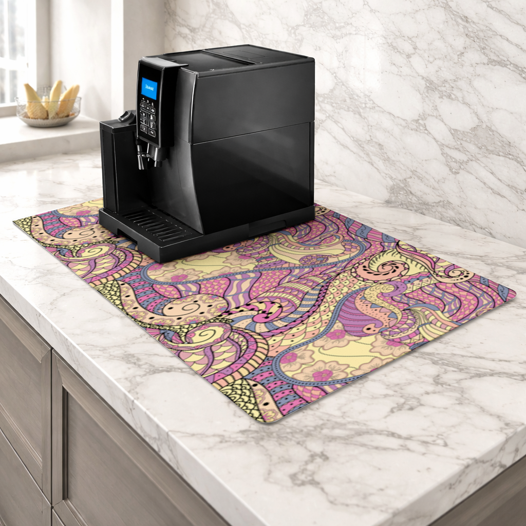 Psychedelic Zentangle Floral Coffee Machine Base Mat