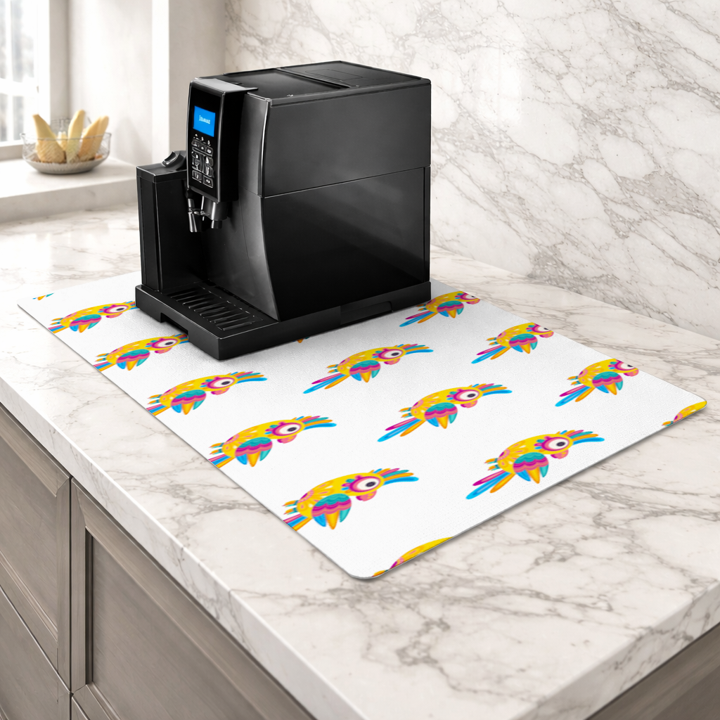 Vibrant Tropical Parrot Folk Coffee Machine Base Mat