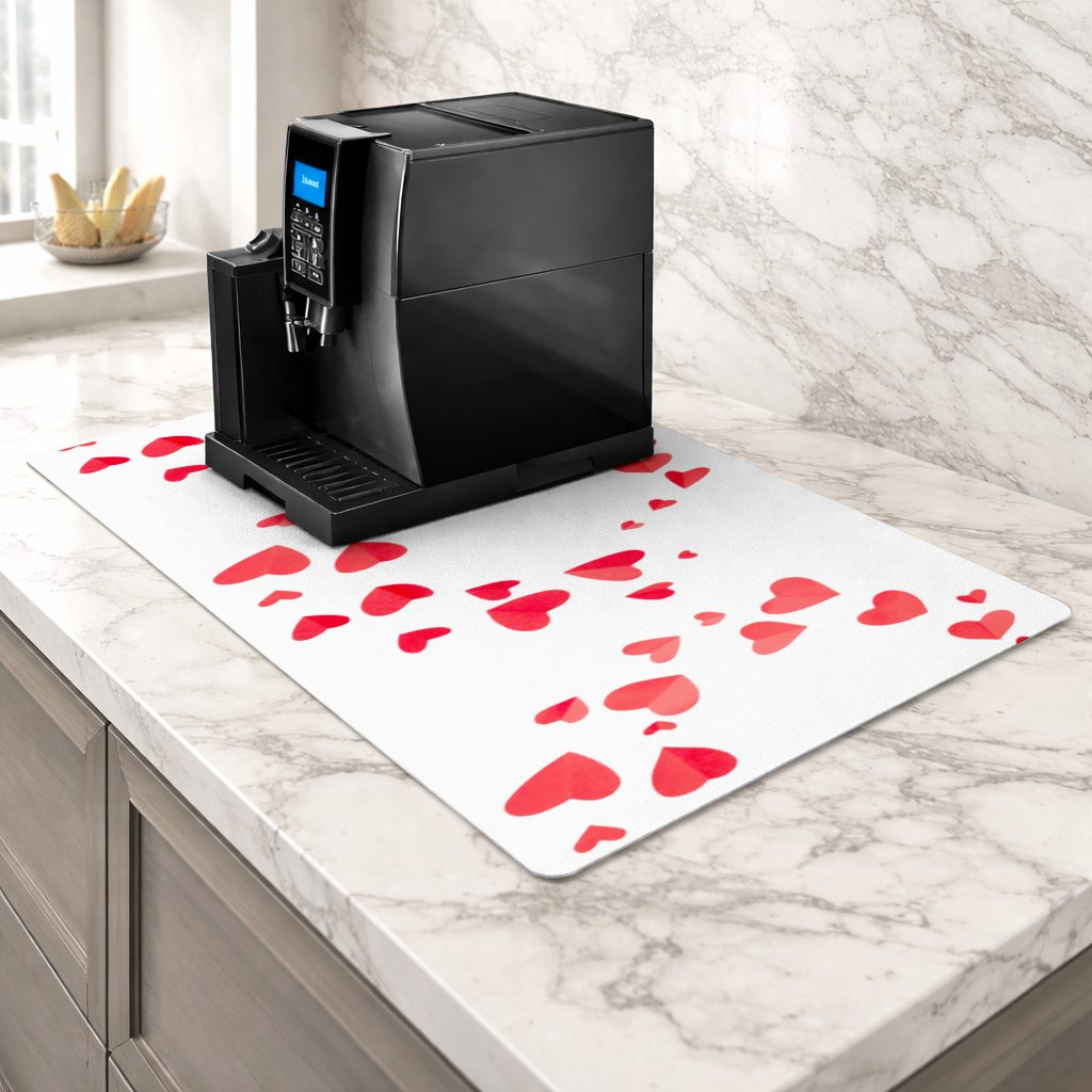 Red Hearts Frame Design Coffee Machine Base Mat