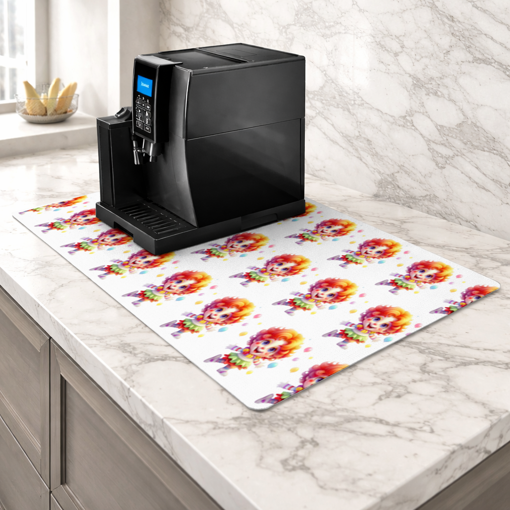 Cute Rainbow Hair Happy Clown Coffee Machine Base Mat