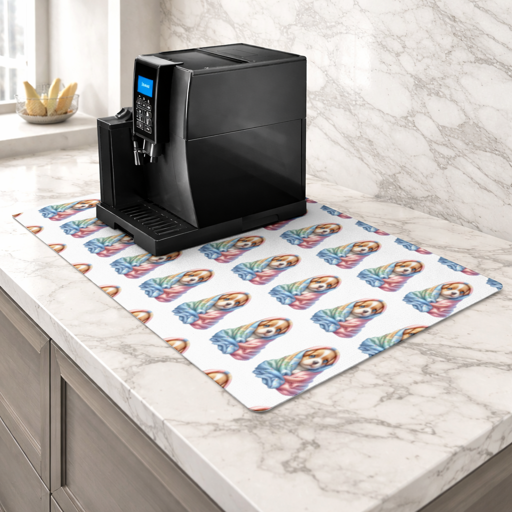 Cute Puppy Wrapped in Colorful Blanket Coffee Machine Base Mat