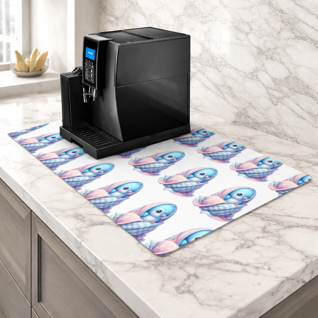 Kawaii Blue Bird in Blanket Coffee Machine Base Mat