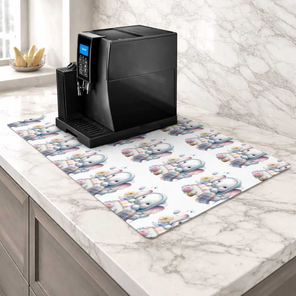 Sleeping Baby Elephant in Bed Coffee Machine Base Mat
