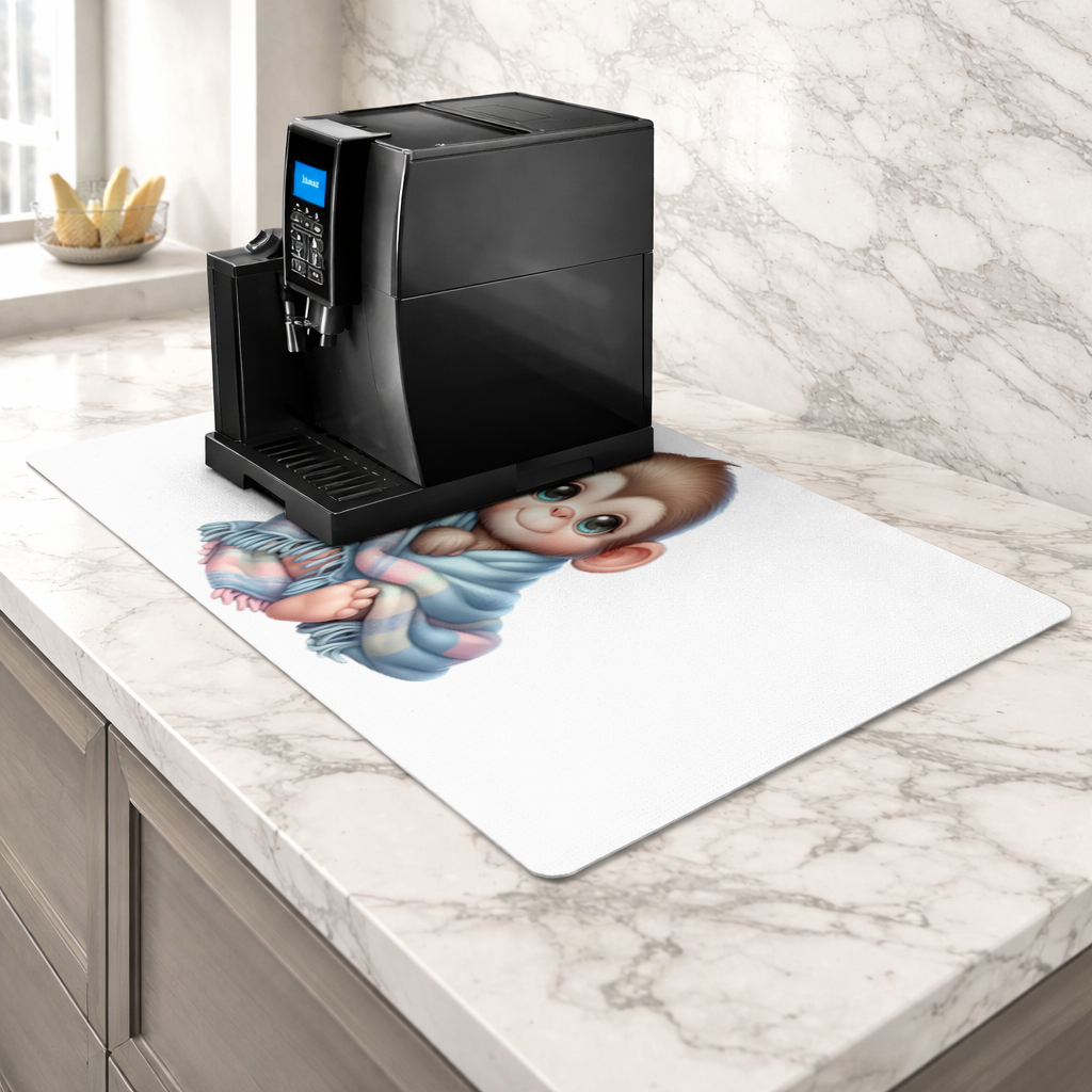 Cute Baby Monkey Wrapped in Blanket Coffee Machine Base Mat