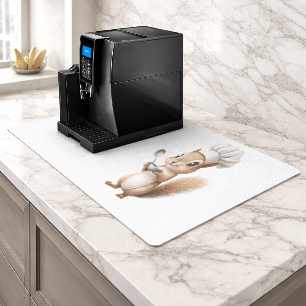 Whimsical Little Chef Squirrel Coffee Machine Base Mat