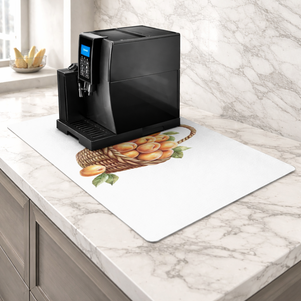 Fresh Peaches in Wicker Basket Coffee Machine Base Mat