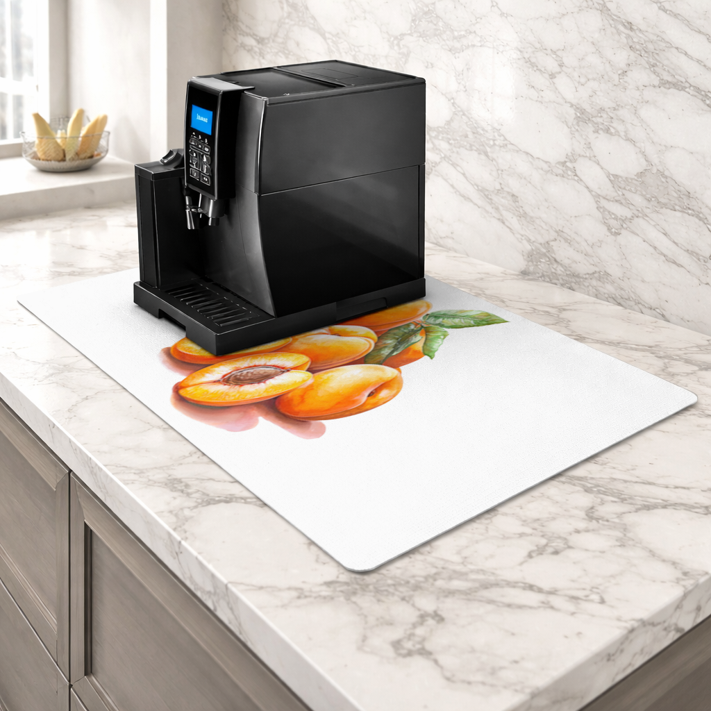 Watercolor Apricot and Leaves Coffee Machine Base Mat