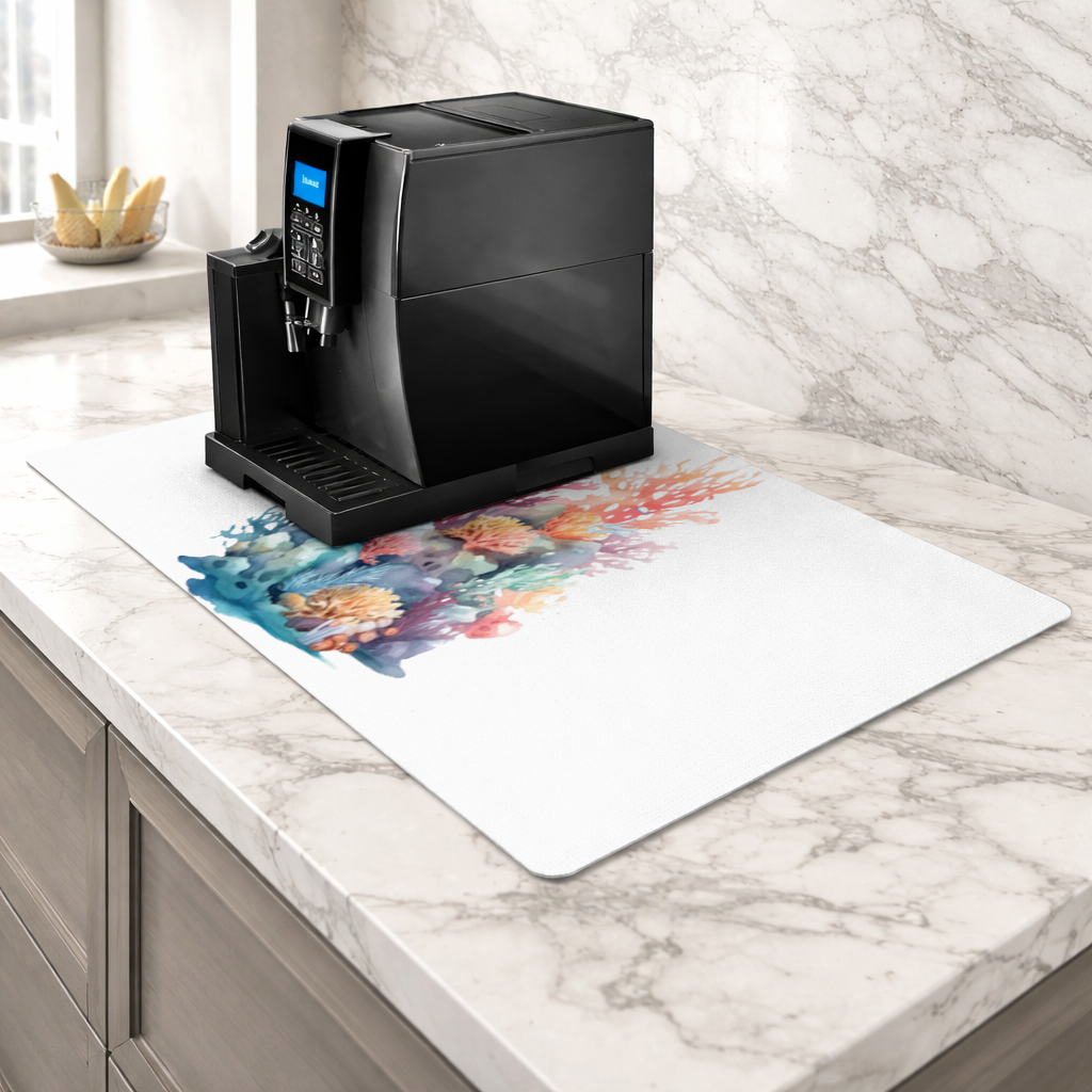 Vibrant Watercolor Coral Reef Scene Coffee Machine Base Mat