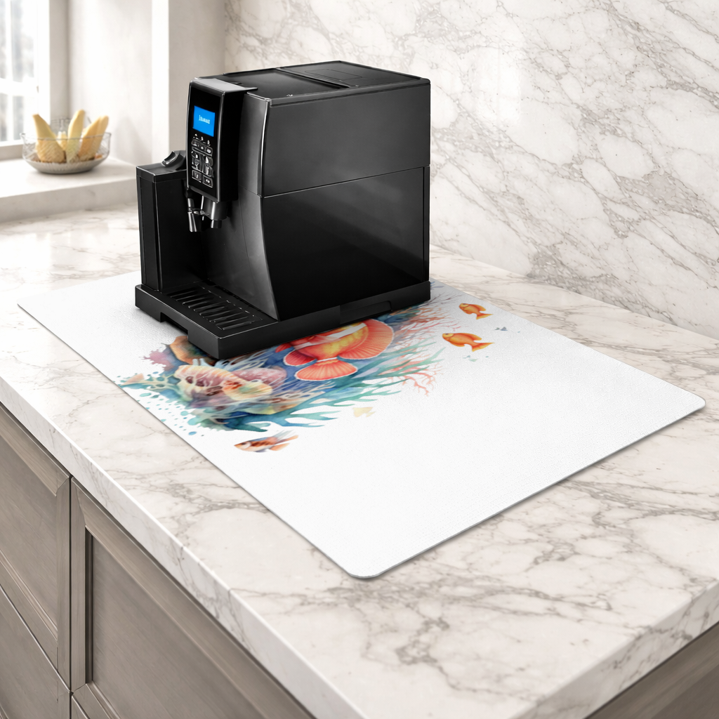 Watercolor Clownfish and Tropical Coral Reef Coffee Machine Base Mat