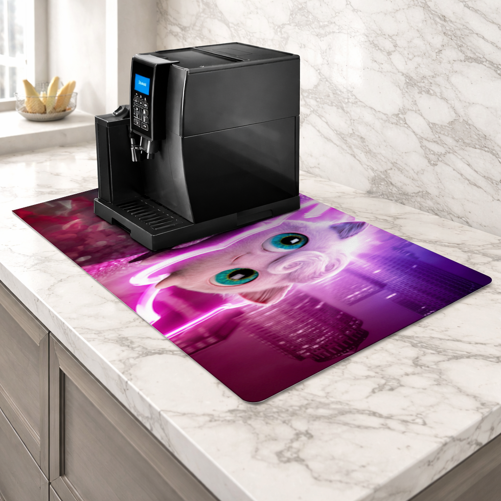 Cyberpunk Pink Fluffy Creature Coffee Machine Base Mat