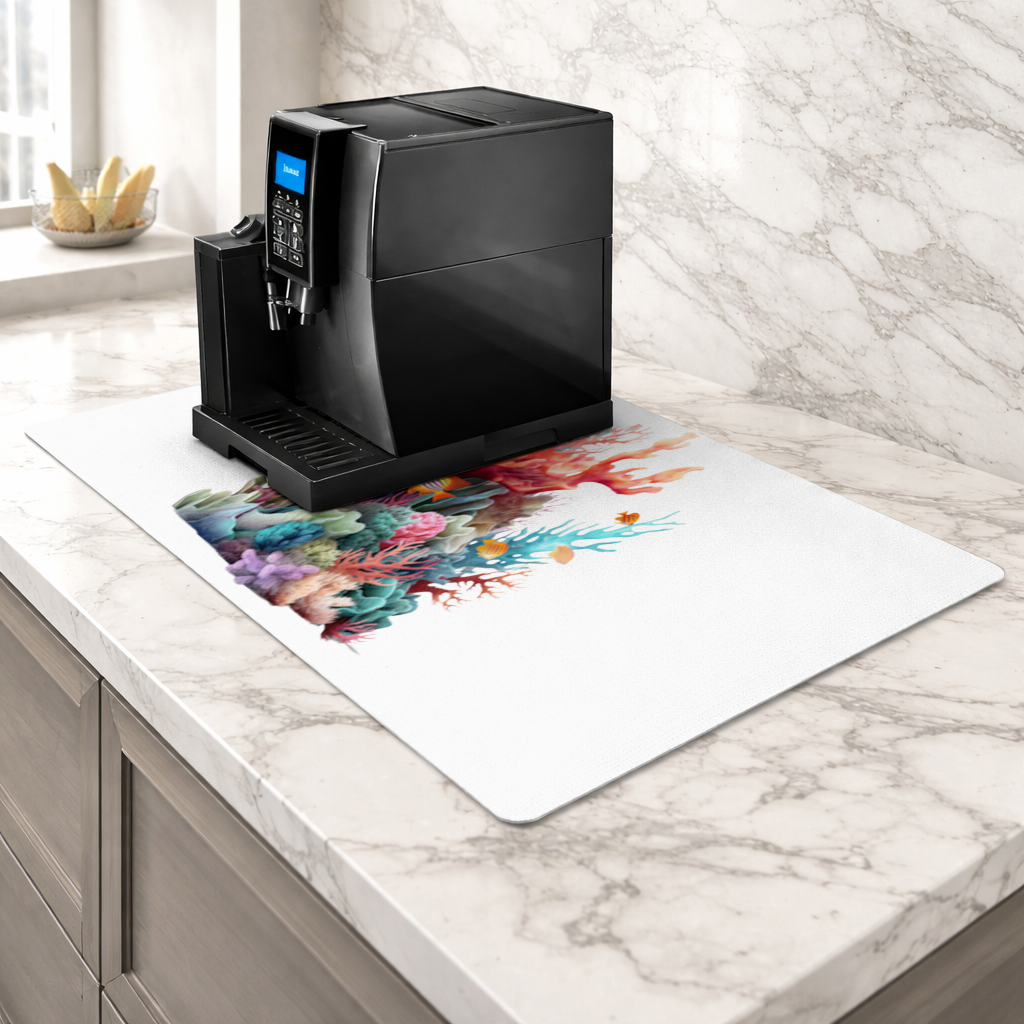 Renkli Mercan Resifi ve Tropikal Balıklar Kahve Makinası Alt Matı